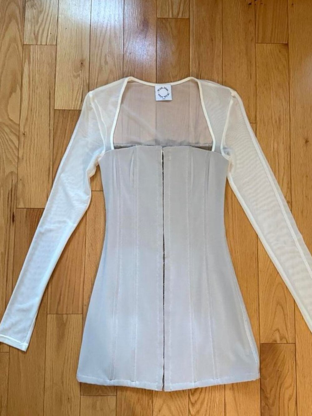 With Jéan Women's Al Dress White Cream Corset Mesh Long Sleeve Mini Boning XXS